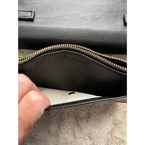 Bebe Quilted Black Leather Crossbody Purse With Gold Chain Strap & Rhinestone Lo - Picture 12 of 15